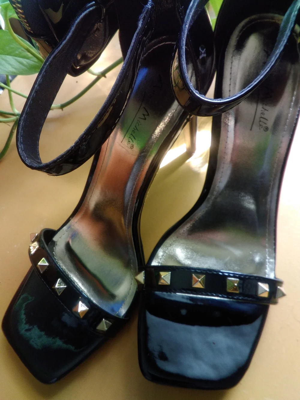 Ann Michell Black Patent Studded Ankle-Strap Heels NWOB
